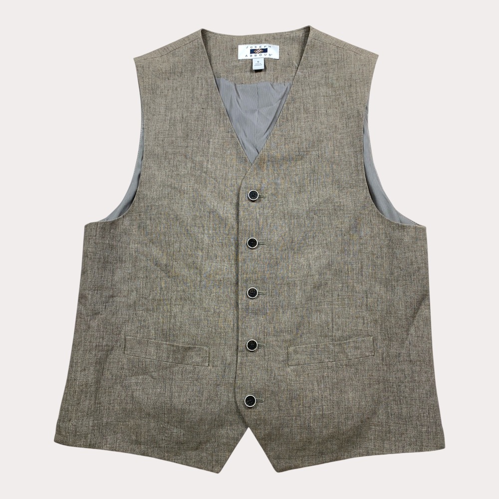 Joseph Abboud LEOMASTER Italy 100% Linen Vest Mens S Tan Brown Summer Wedding